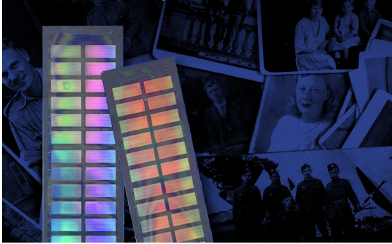 Collage of family photographs with two computer cards in the foreground.