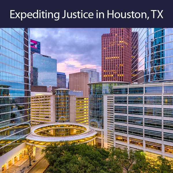 Photo of Houston, TX. Text reads "Expediting Justin in Houston, TX."