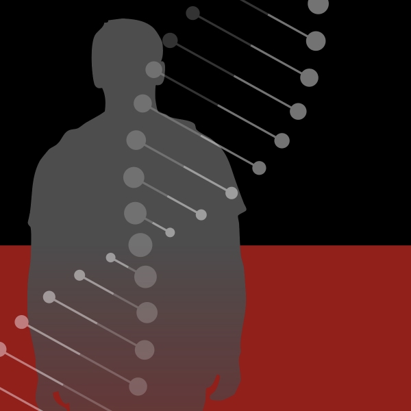 Silhouette of a man with DNA strand